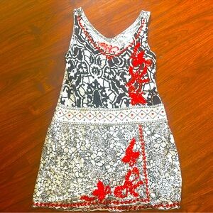 Krista Lee red, black and white dress size medium with beautiful embroidery
